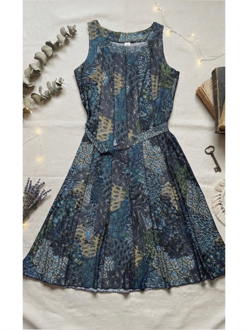 Perseption Concept Boho Paisley Sleeveless Fit & Flare Belted Midi Dress